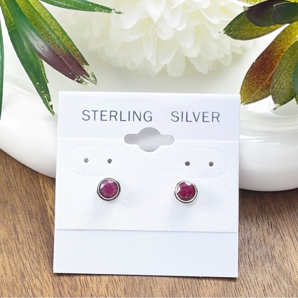 Ruby Earrings Pure Sterling Silver 925 Stud Post Southwest Boho Vintage Style - Picture 2 of 9